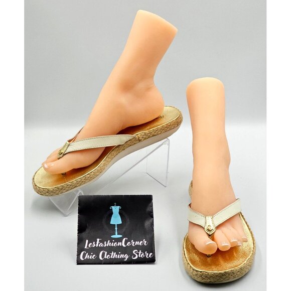 Tommy Bahama Women's Cream Gold Leather Relaxology Ionnna Flip-Flop Sz 10 B 2317 - Picture 1 of 16